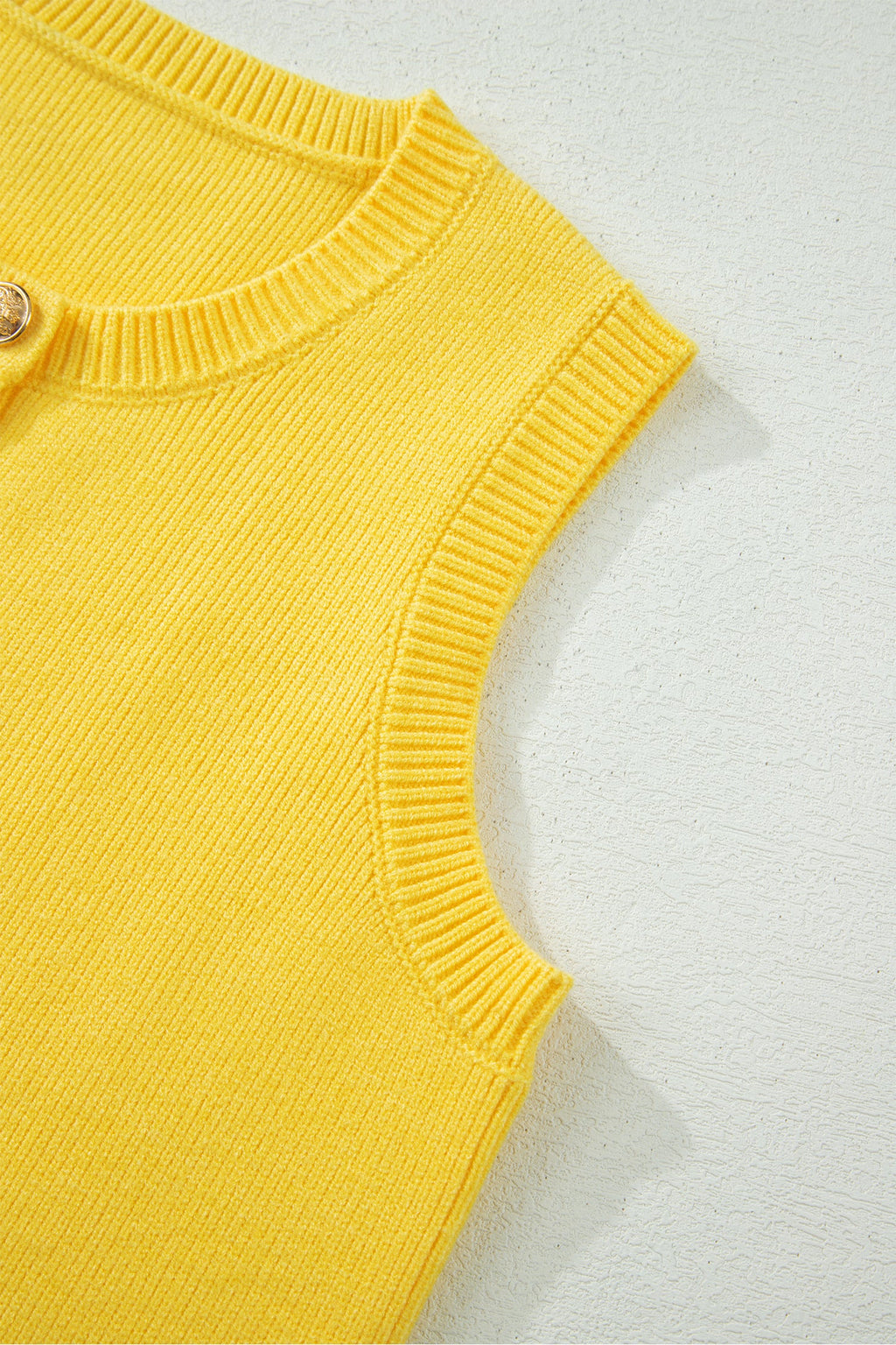 Solid Knit Sleeveless Button Front Pocketed Sweater