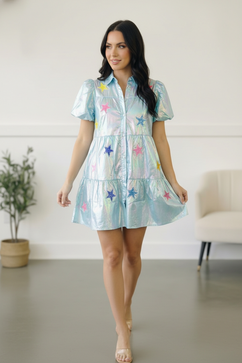 Nova Night Out Tiered Bubble Sleeve T Shirt Dress