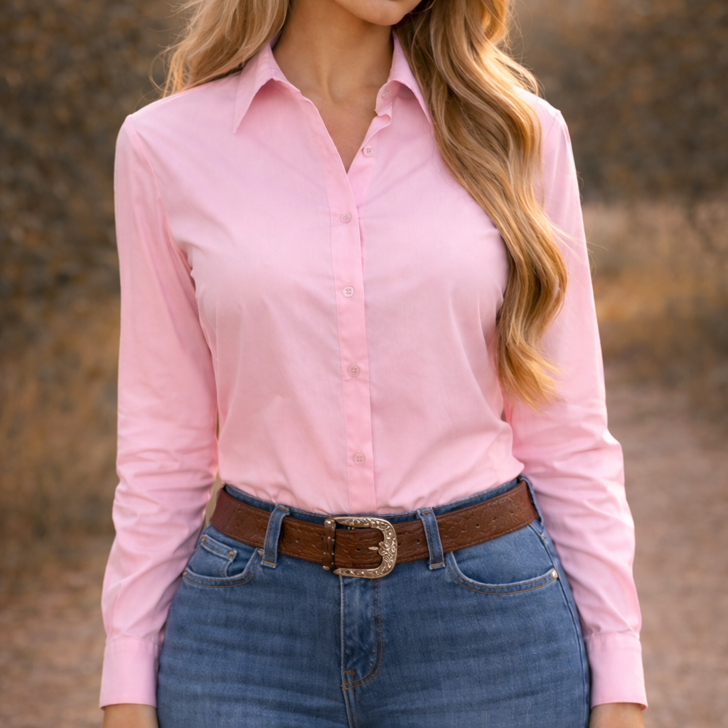 Ride Or Die Rhinestone  Cotton Blend Button Up Rodeo Shirt -Pink