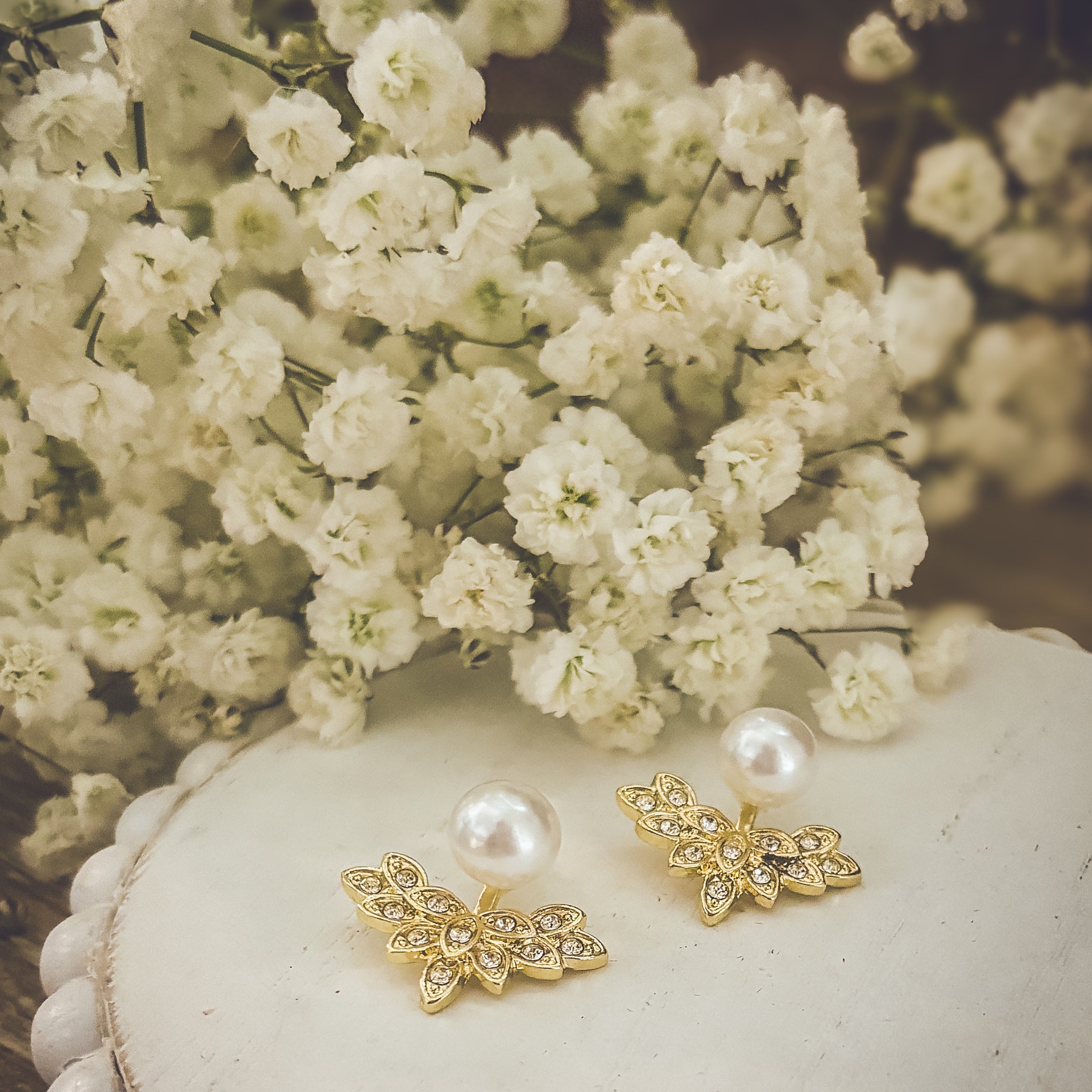 Beautiful Crystal and Pearl Jacket Earrings