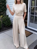 Women's Loose Crew-Neck T-Shirt & Wide-Leg Pants Two-Piece Set