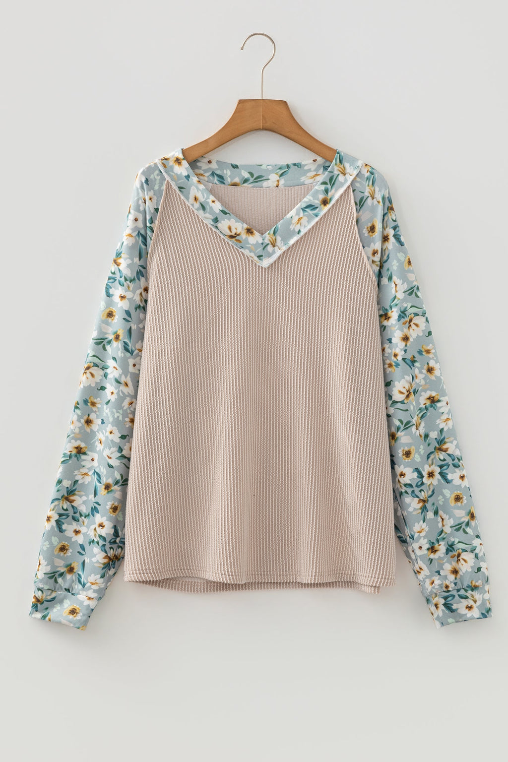 Floral Patchwork Corded Knit Long Sleeve Top