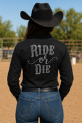 Ride Or Die Rhinestone 4 Way Stretch Button Up Rodeo Shirt -Black