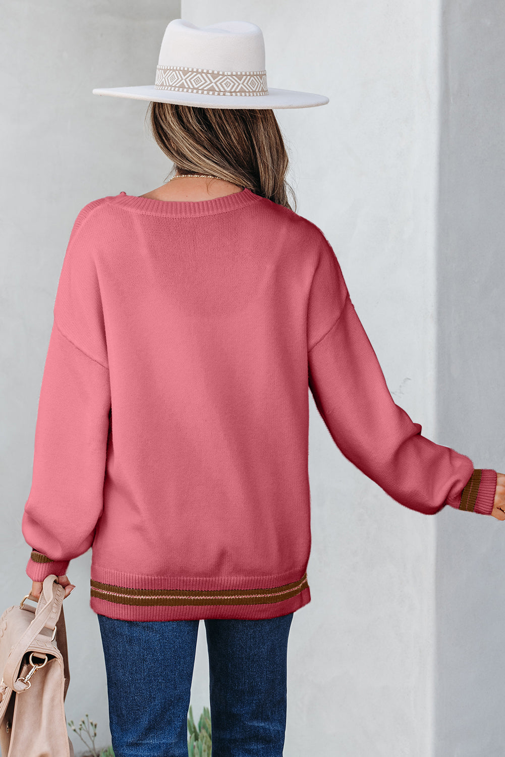 Western See You Cowboy Embroidered Stripe Cuff Sweater