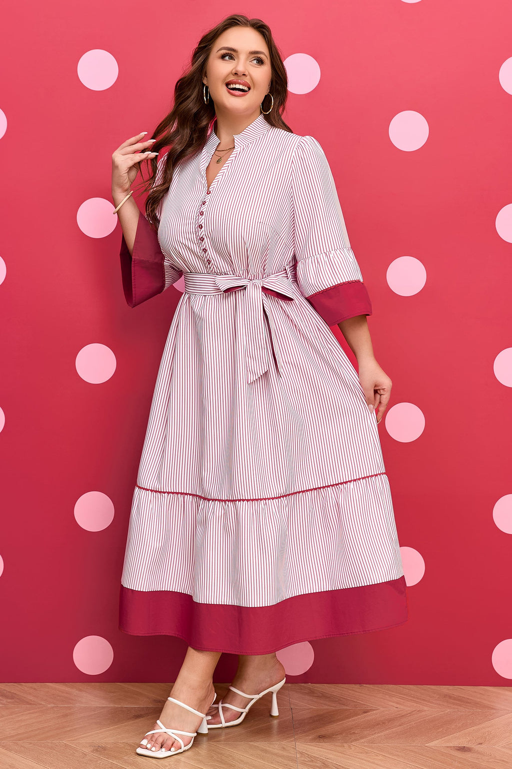 Charlee Hem Pinstriped Midi PLUS Dress