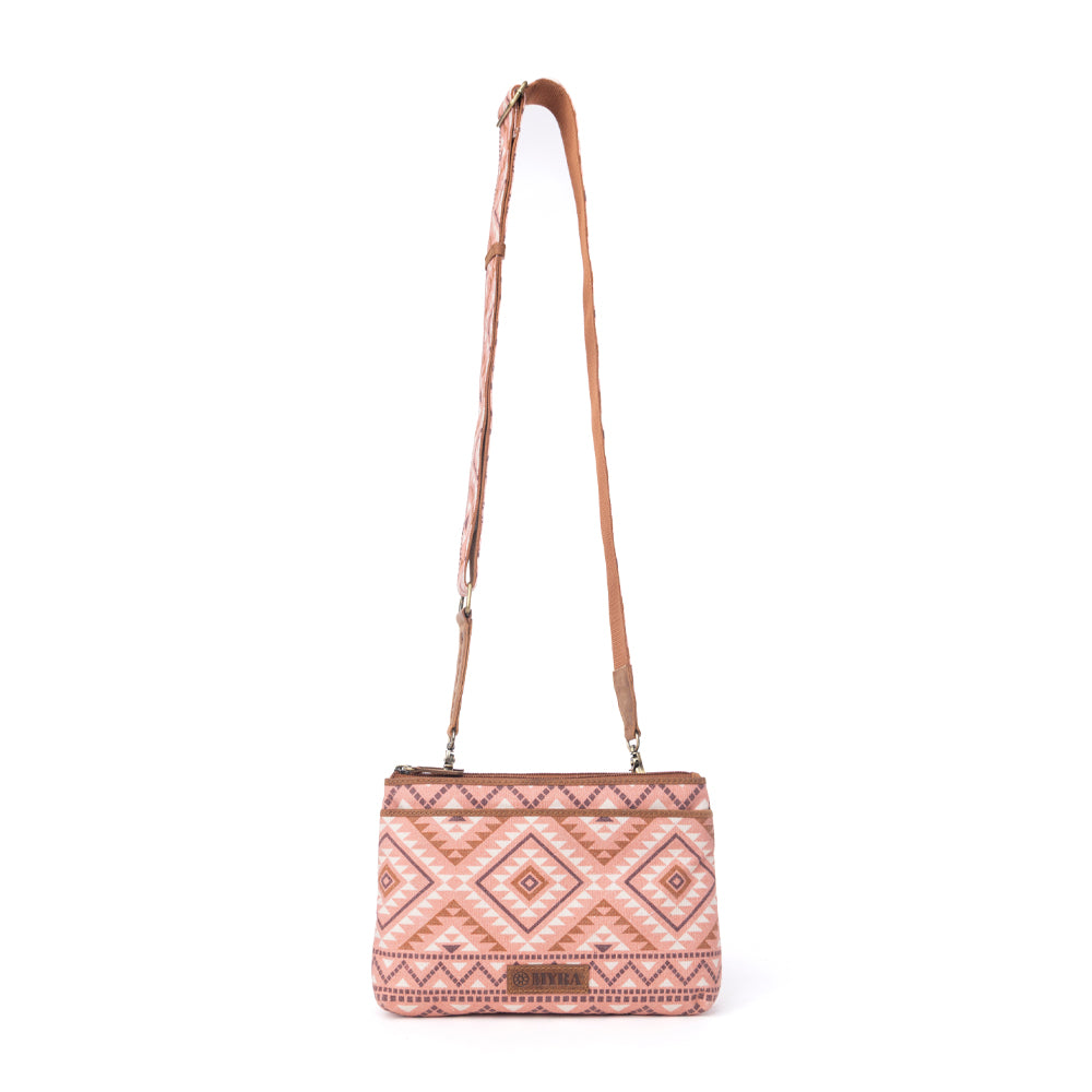 Myra Tribal Hollow Cotton & Leather Crossbody Bag in Terra Cider