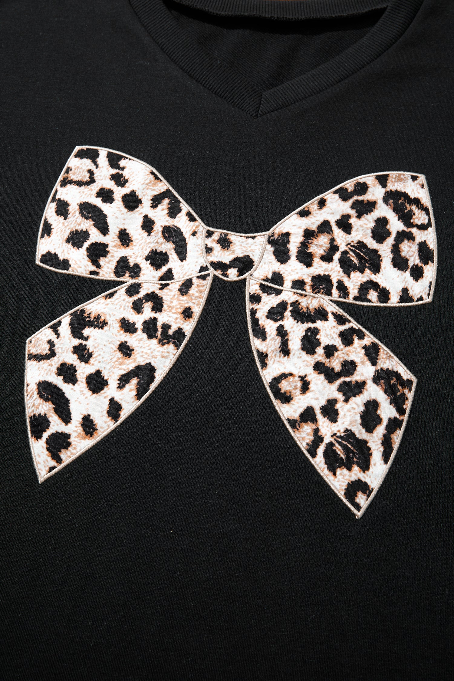 Leopard Bow Patch Tee & Drawstring Shorts Set