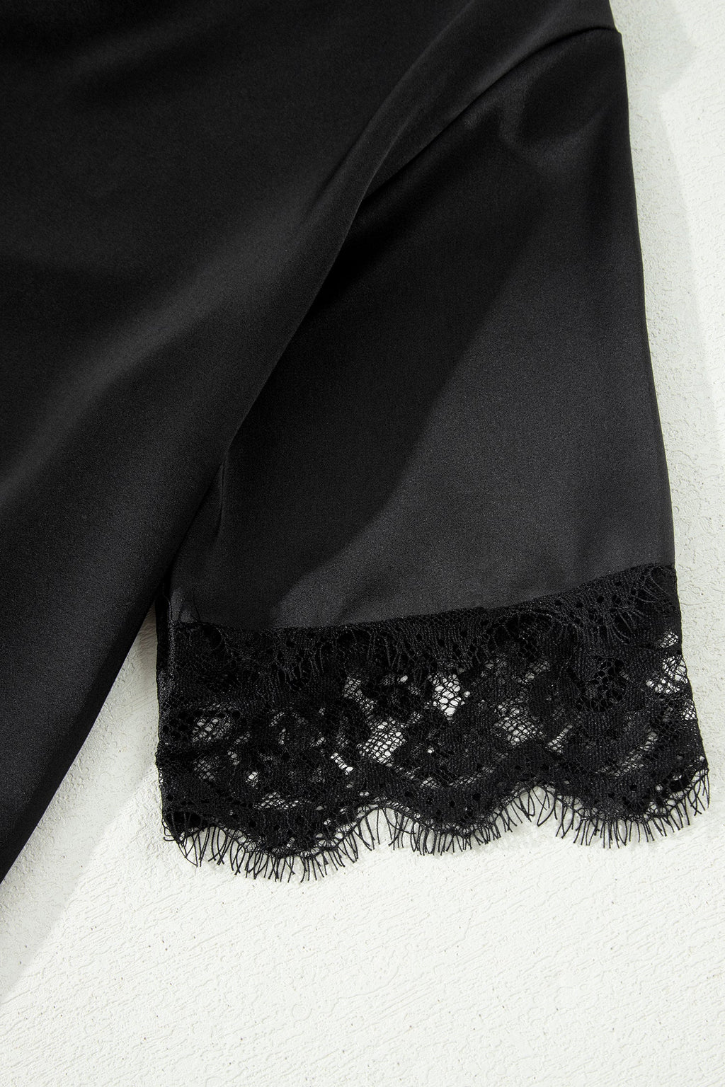 Asymmetric Lace Trim Satin Short Sleeve Top