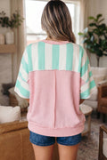 Stripe Exposed Seam Ribbed Patchwork Oversized Tee