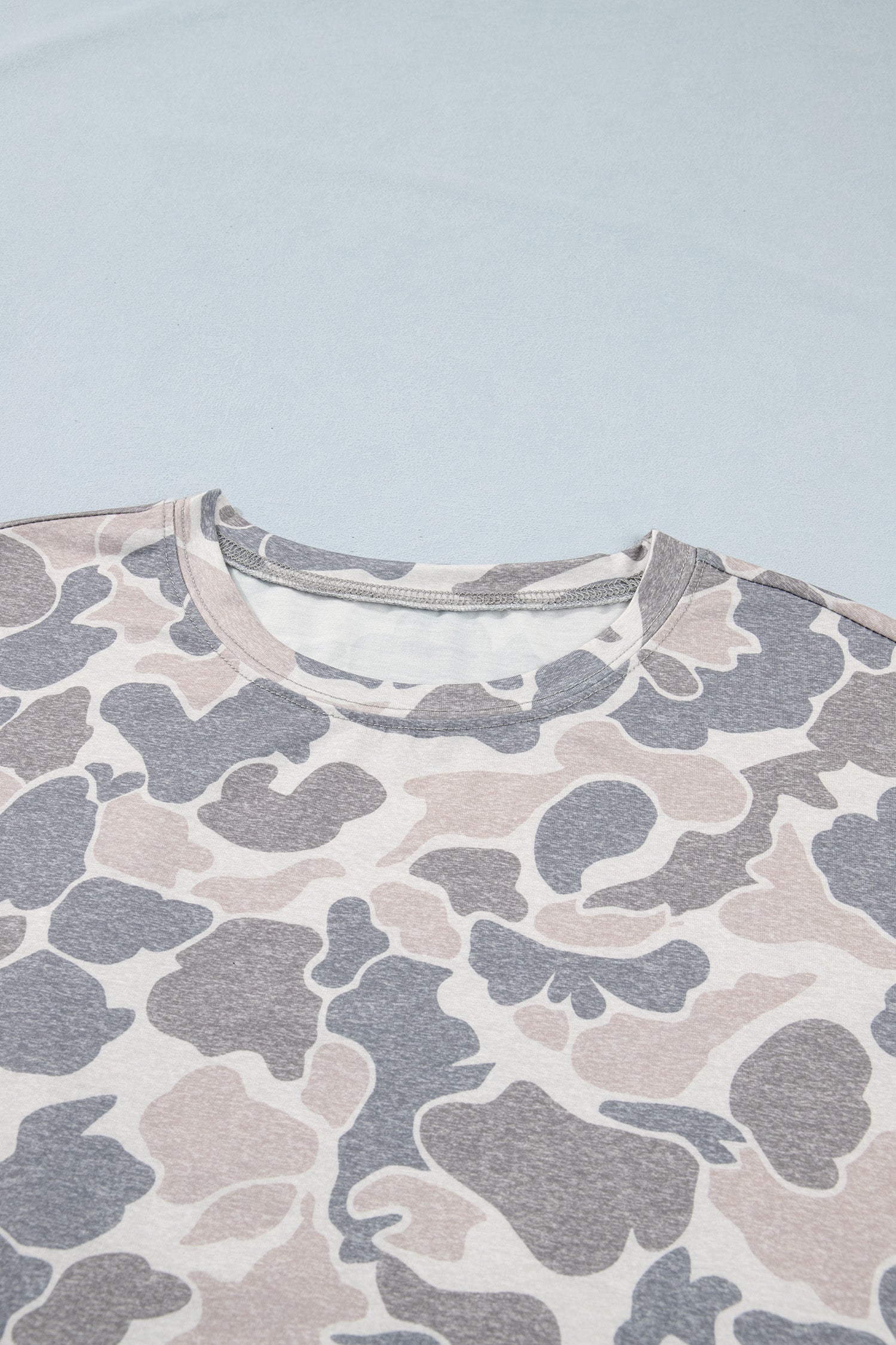 Camo Short Sleeve Drop Shoulder Side Slit Dress