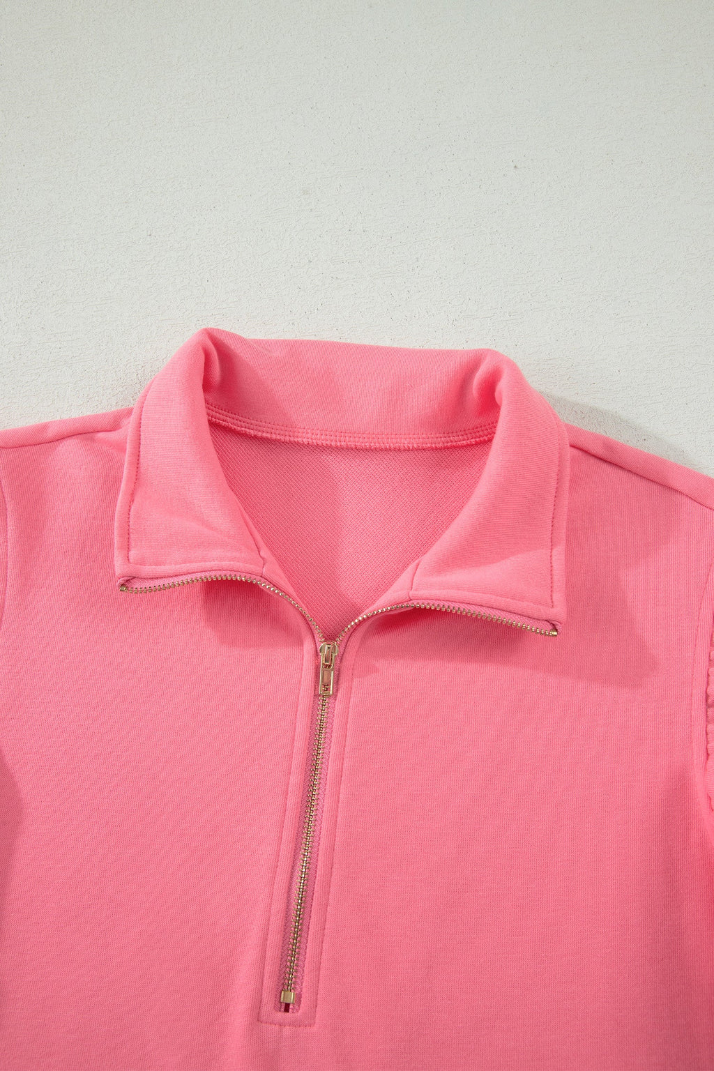 Solid Scalloped Ruffle Half Zip Top & Short Set